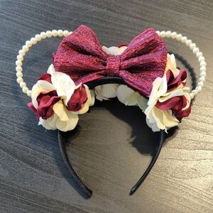 Floral Pearl Mouse Ear Headband with Bow